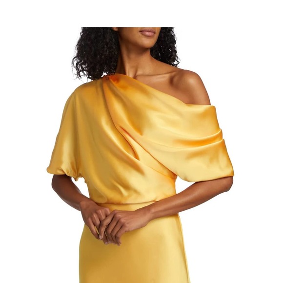 Amsale Draped Satin One-Shoulder Dress. size 2 - Picture 3 of 7